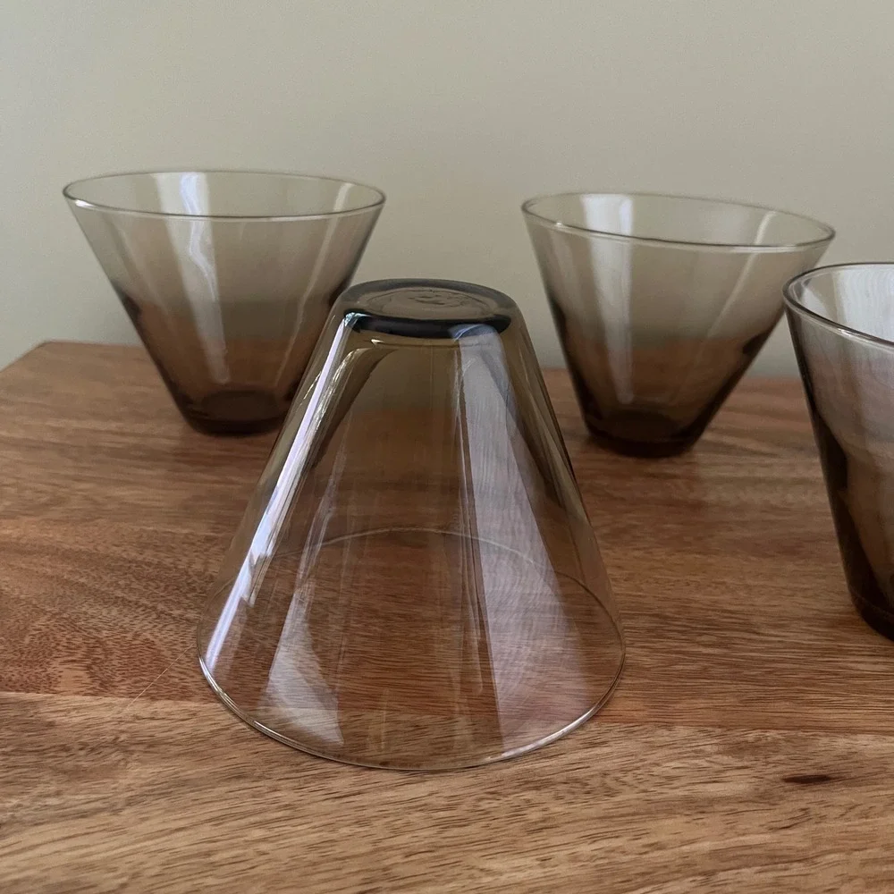 Vintage MCM Glasses Smoky Brown Martini Lowball Set of 4 Retro Hosting Lodge